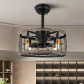 Retro Industrial Wrought Iron Cage Noiseless Fan Chandelier