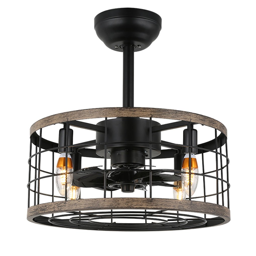 Retro Industrial Wrought Iron Cage Noiseless Fan Chandelier