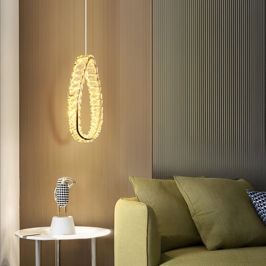 Luxury LED Crystal Ring Chandelier - Modern 3-Step Dimming Light Fixture