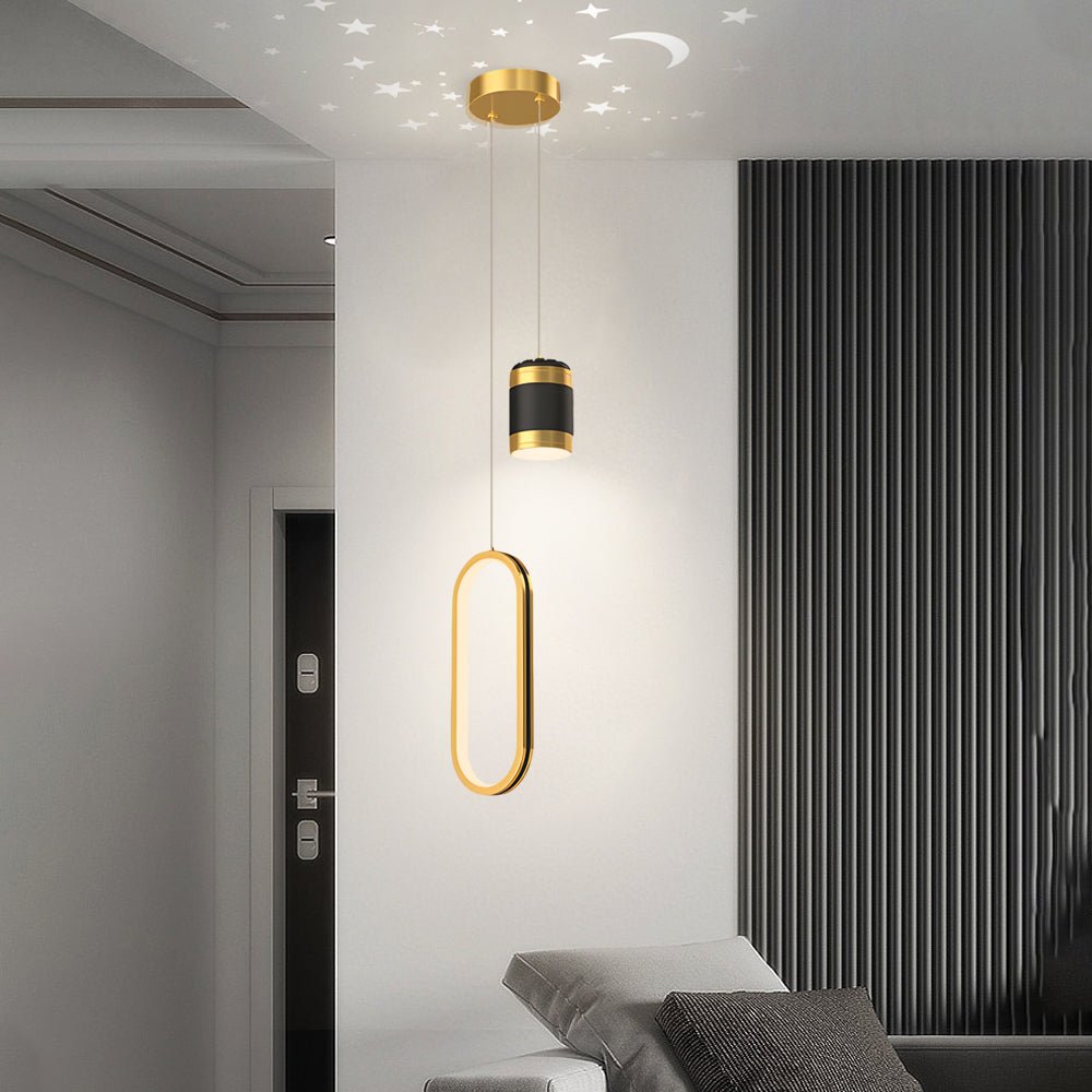 Creative Starry Projection Ring LED Pendant Light - 3 Step Dimming Features, Modern Design, Unique Home Decor