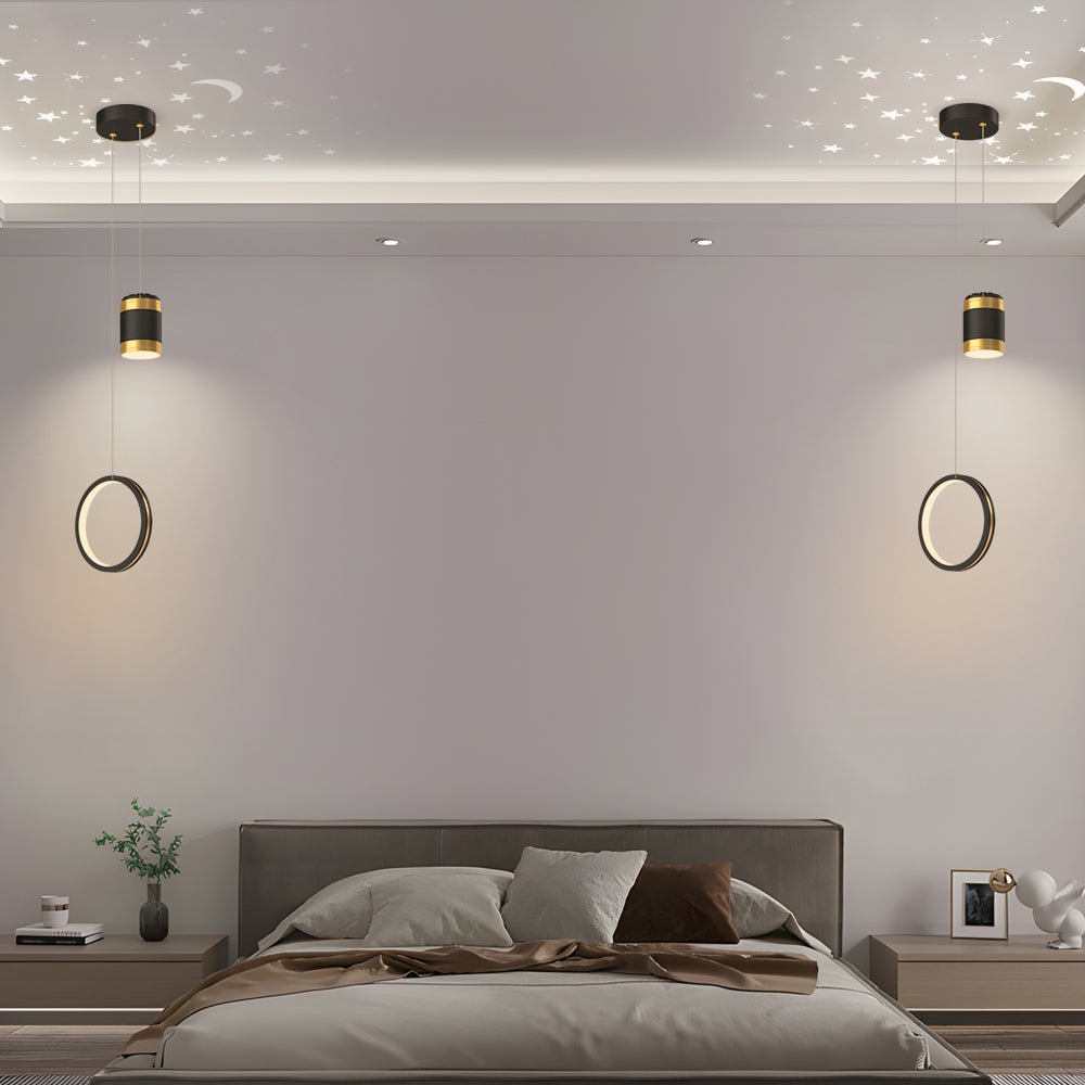 Creative Starry Projection Ring LED Pendant Light - 3 Step Dimming Features, Modern Design, Unique Home Decor