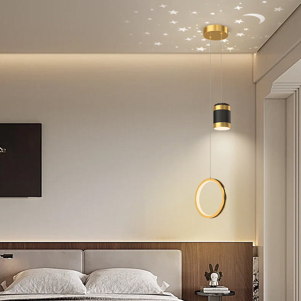 Creative Starry Projection Ring LED Pendant Light - 3 Step Dimming Features, Modern Design, Unique Home Decor