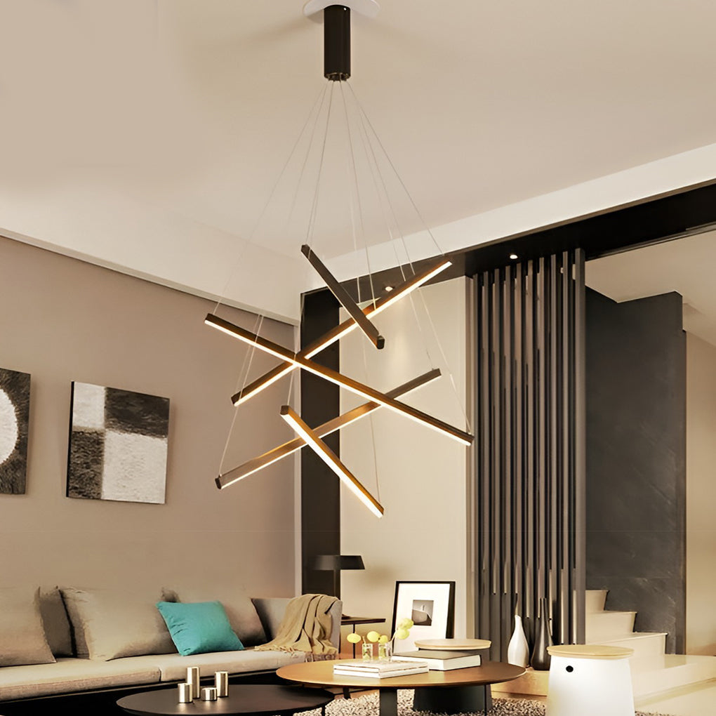 Criss Linear LED Black Chandelier Modern Ceiling Light