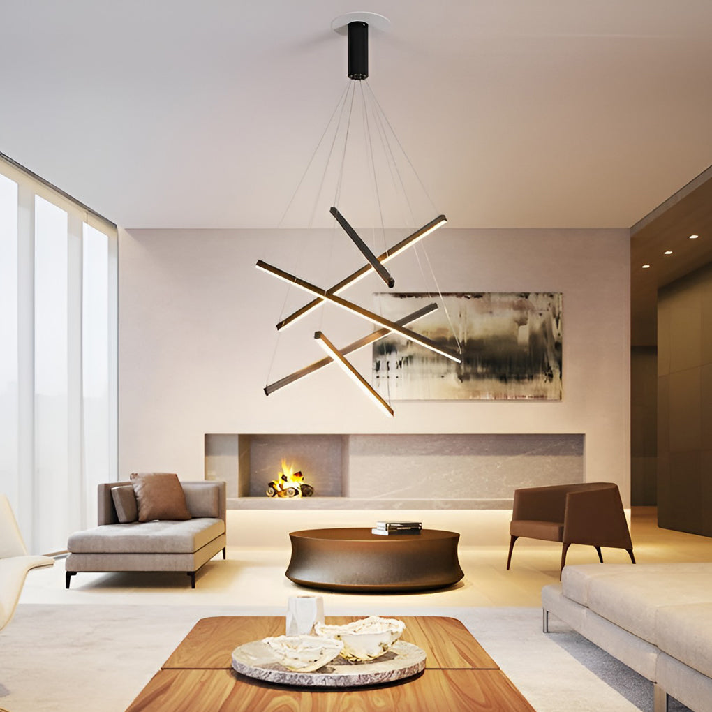 Criss Linear Modern LED Black Chandelier Ceiling Light