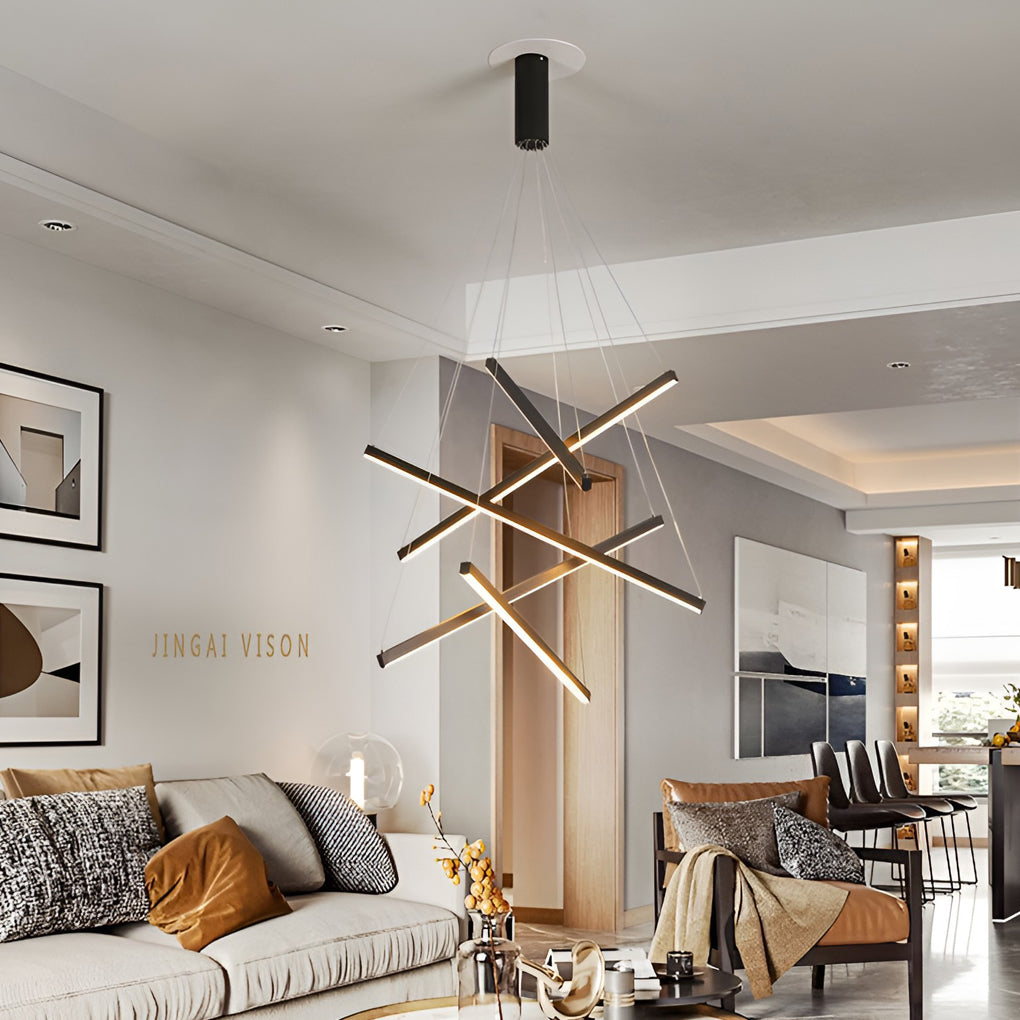 Criss Linear Modern LED Black Chandelier Ceiling Light