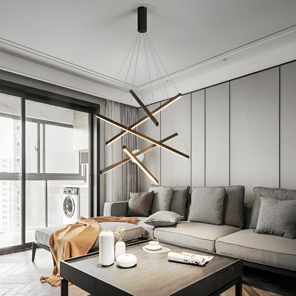 Criss Linear LED Black Chandelier Modern Ceiling Light