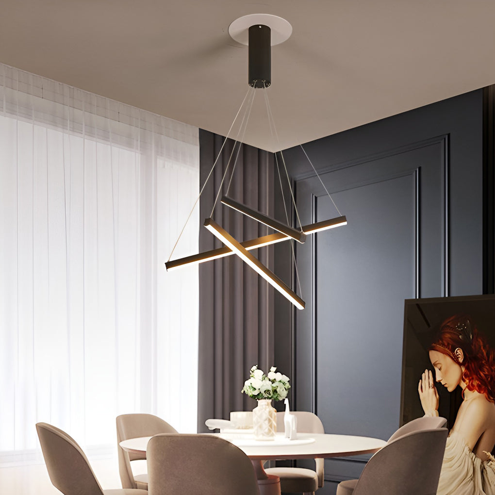 Criss Linear Modern LED Black Chandelier Ceiling Light