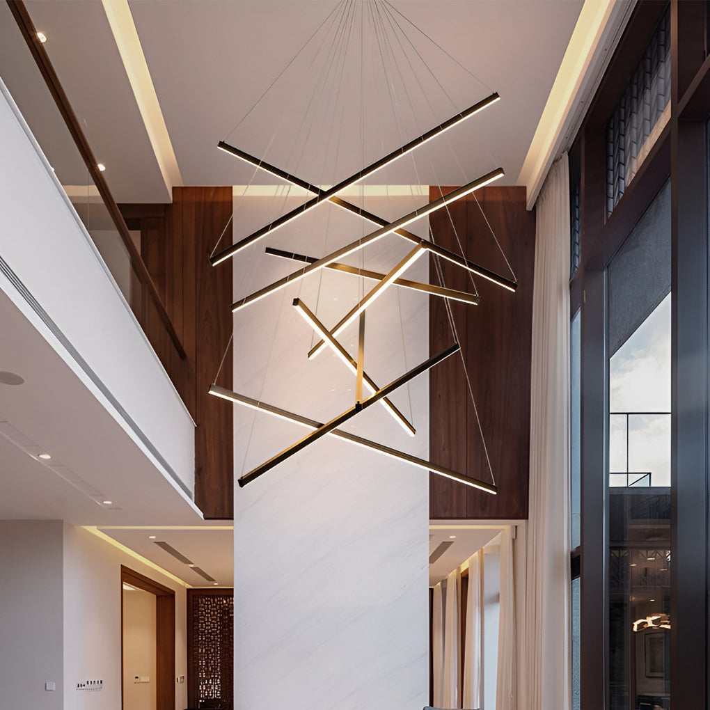 Criss Linear Modern LED Black Chandelier Ceiling Light