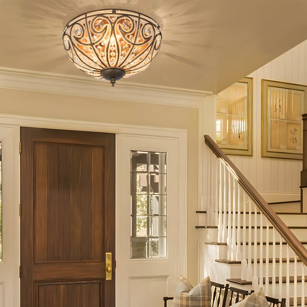 Crystal Adorned Roman Flush Mount Ceiling Light Fixture