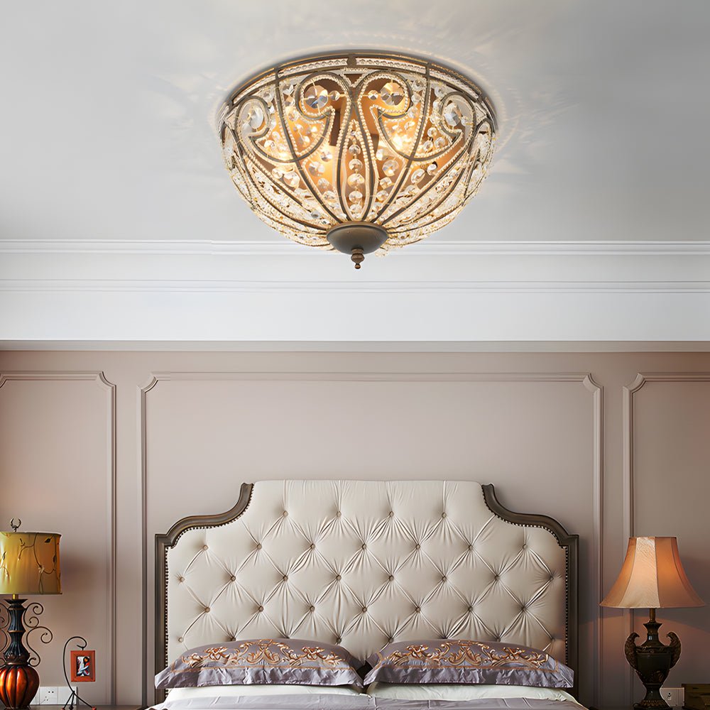 Crystal Adorned Roman Flush Mount Ceiling Light Fixture