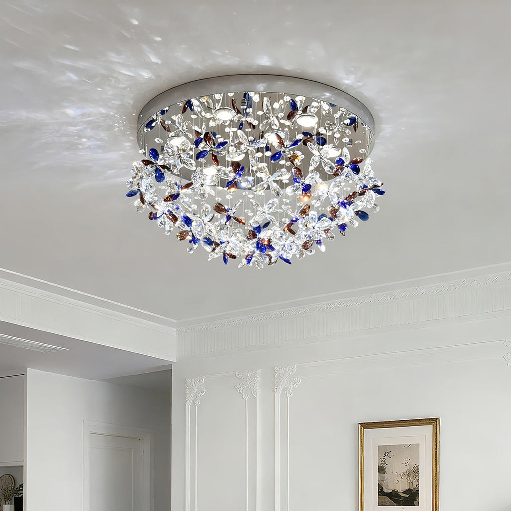Crystal Flush Mount LED Ceiling Light - French Round Romantic Lighting