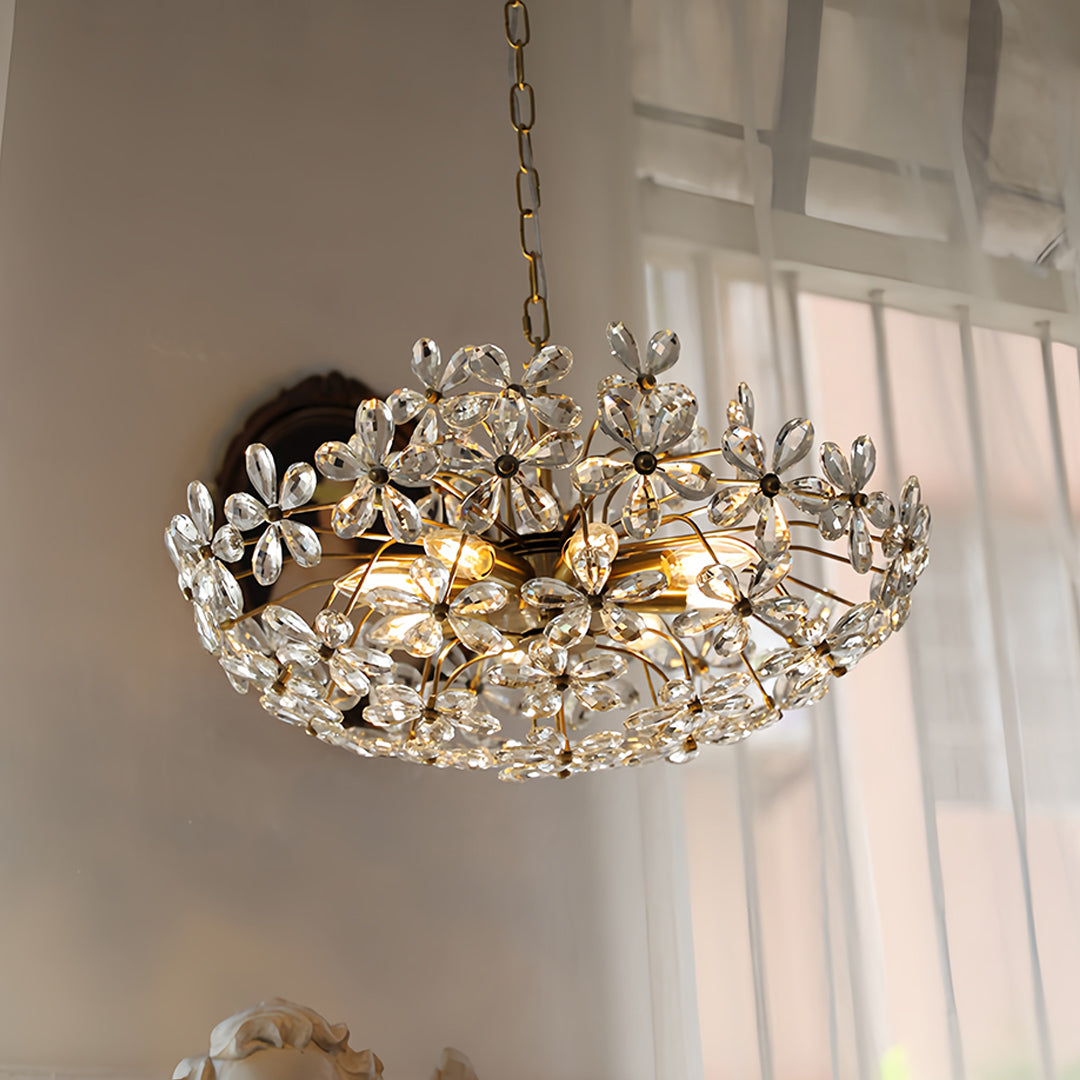 Crystal Flower Chandelier | Vintage Floral Ceiling Light | Elegant Home Decor
