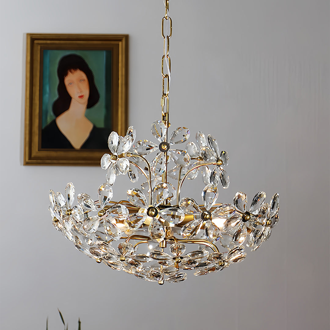 Crystal Flower Chandelier | Vintage Floral Ceiling Light | Elegant Home Decor