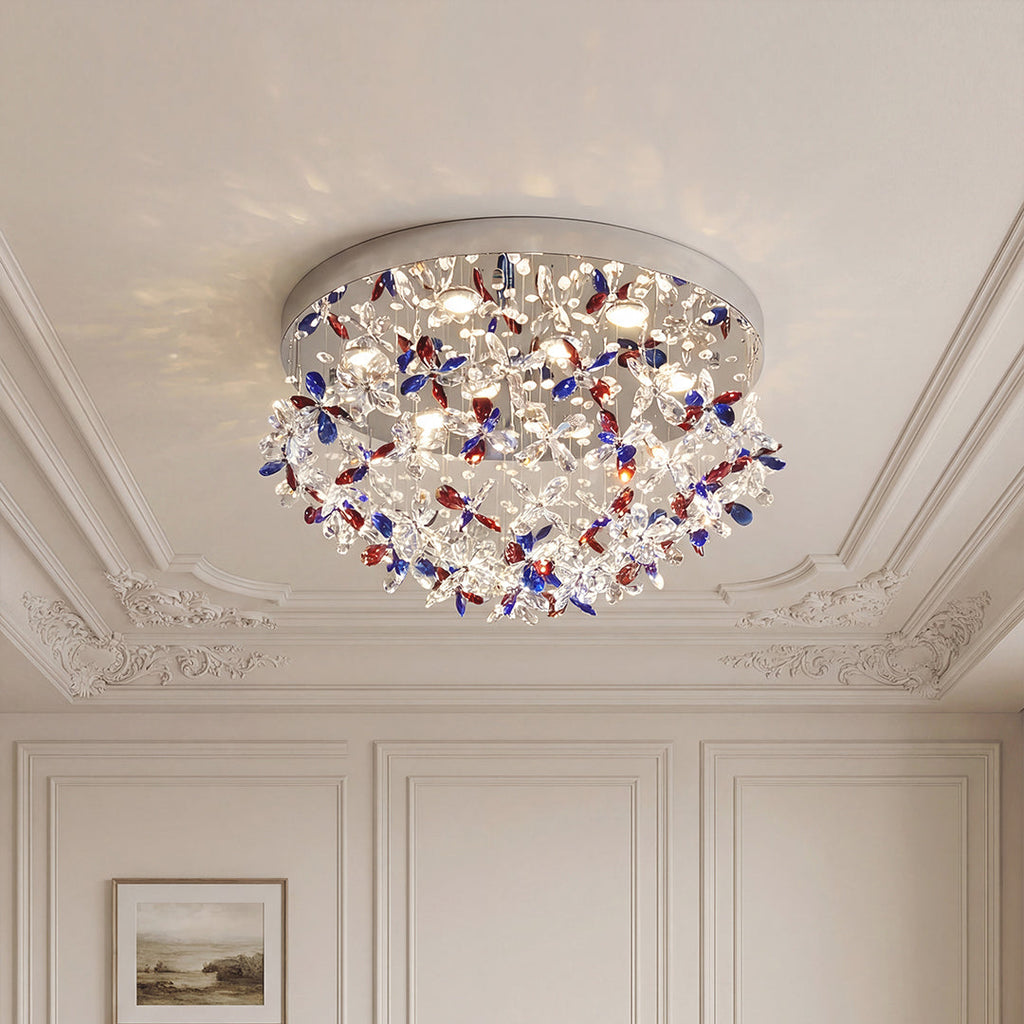 Crystal Flush Mount LED Ceiling Light - French Round Romantic Lighting