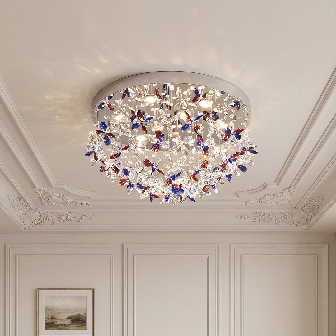 Crystal Flush Mount LED Ceiling Light - French Round Romantic Lighting