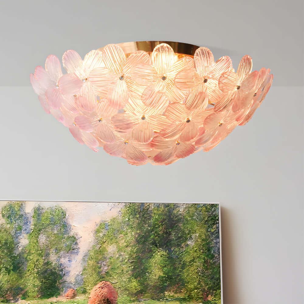 French Petal Glass Semi Flush Mount Ceiling Light