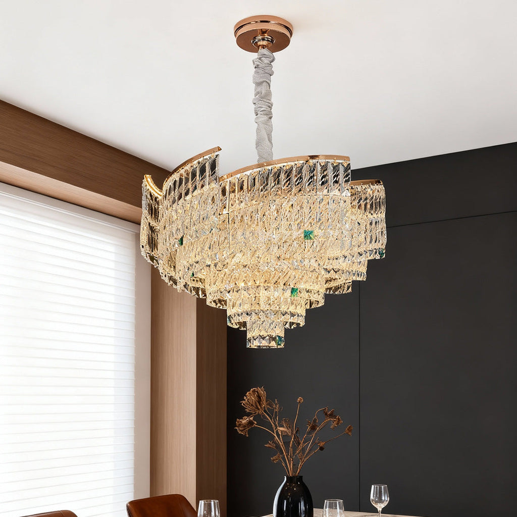 Crystal Pendant Chandelier | Luxury Carbon Steel Ceiling Light