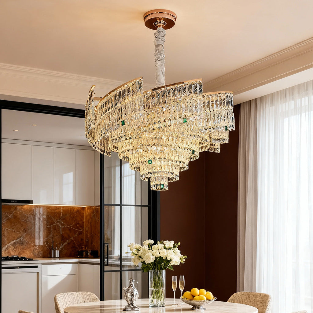 Crystal Pendant Chandelier | Luxury Carbon Steel Ceiling Light