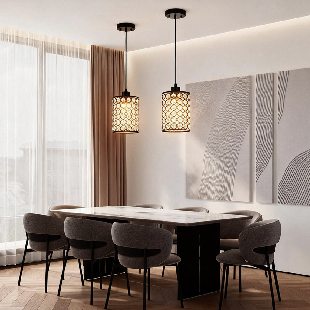 Minimalist Crystal Pendant Light - 2-Piece Cylinder Decorative Lighting