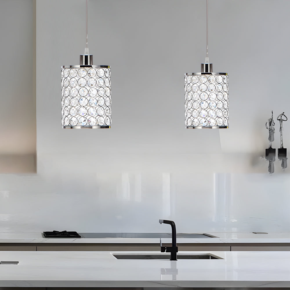 Minimalist Crystal Pendant Light - 2-Piece Cylinder Decorative Lighting