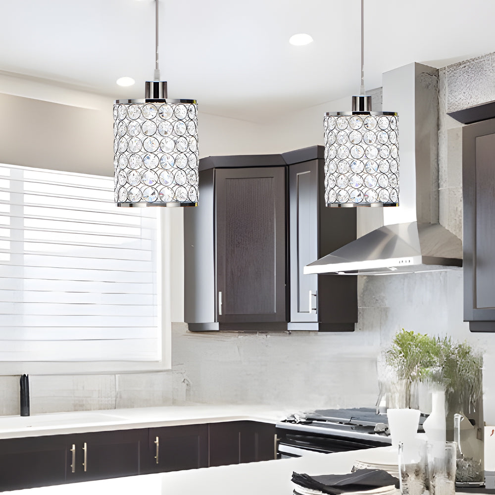 Minimalist Crystal Pendant Light - 2-Piece Cylinder Decorative Lighting