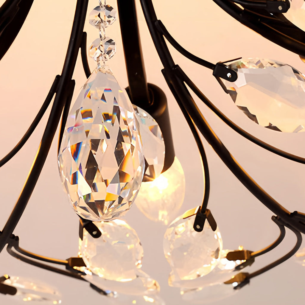 Crystal Semi Flush Ceiling Light - American Leaf Chandelier - Elegant Home Lighting - Modern Decorative Fixture - Luxury Ceiling Lamp - Stylish Dine Room Lighting - Durable Crystal Design