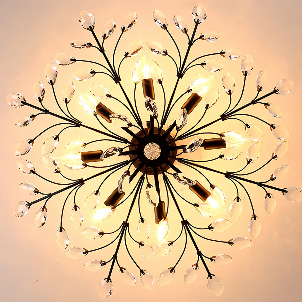Crystal Semi Flush Ceiling Light - American Leaf Chandelier - Elegant Home Lighting - Modern Decorative Fixture - Luxury Ceiling Lamp - Stylish Dine Room Lighting - Durable Crystal Design