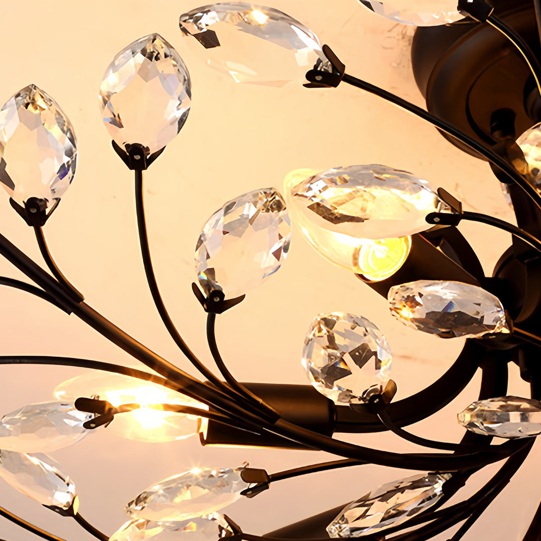 Crystal Semi Flush Ceiling Light - American Leaf Chandelier - Elegant Home Lighting - Modern Decorative Fixture - Luxury Ceiling Lamp - Stylish Dine Room Lighting - Durable Crystal Design