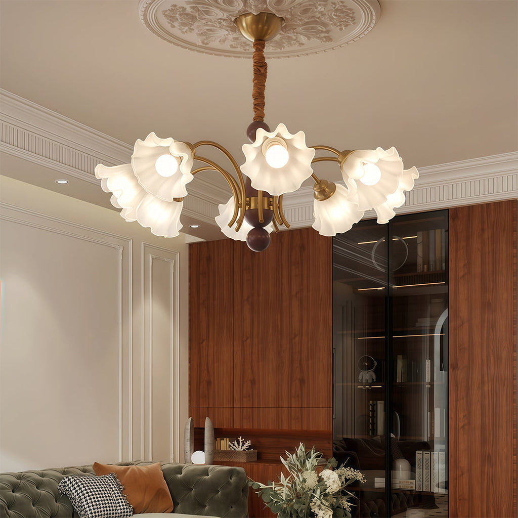 Vintage Glass Chandelier with Flower Shades Ceiling Light