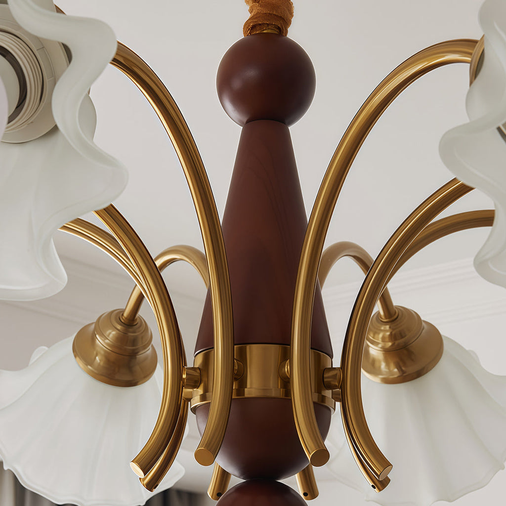 Vintage Glass Chandelier with Flower Shades Ceiling Light