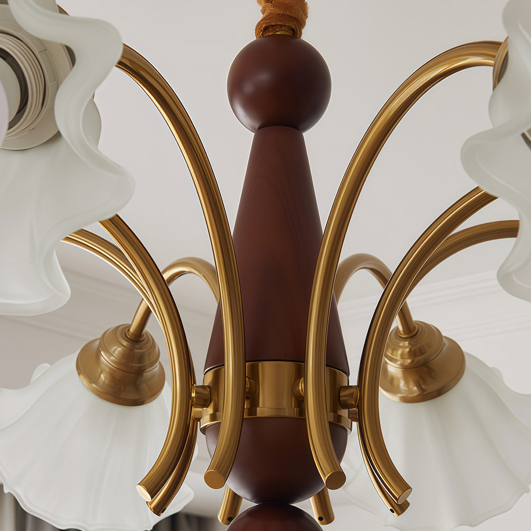 Vintage Glass Chandelier with Flower Shades Ceiling Light