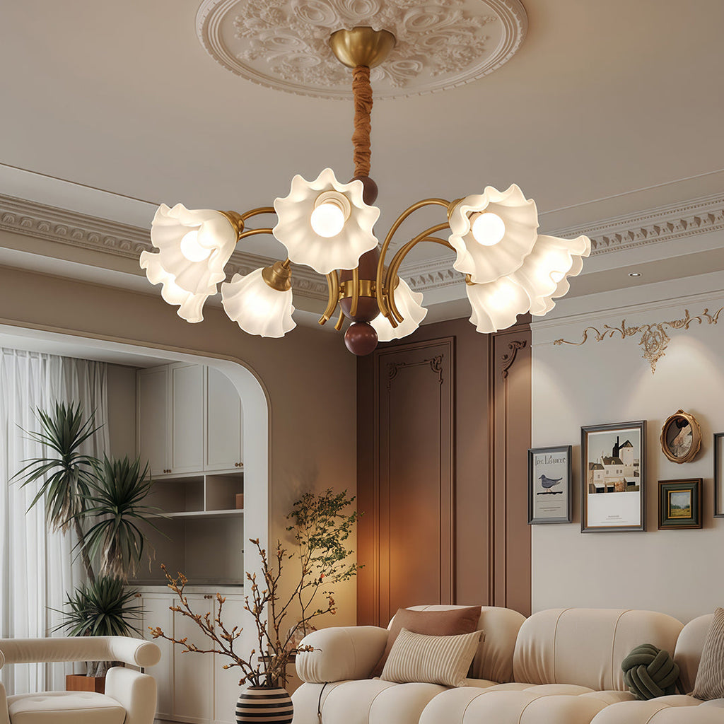 Vintage Glass Chandelier with Flower Shades Ceiling Light