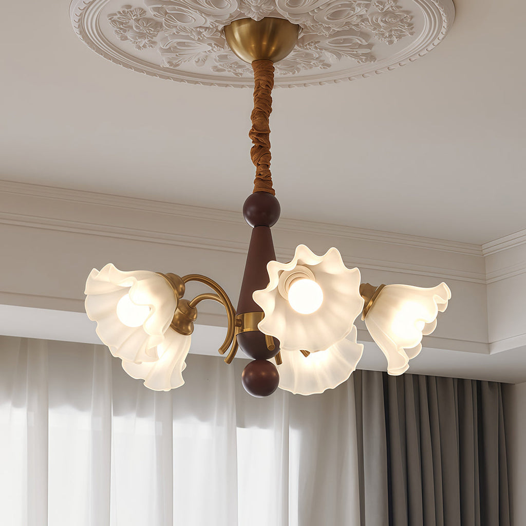 Vintage Glass Chandelier with Flower Shades Ceiling Light