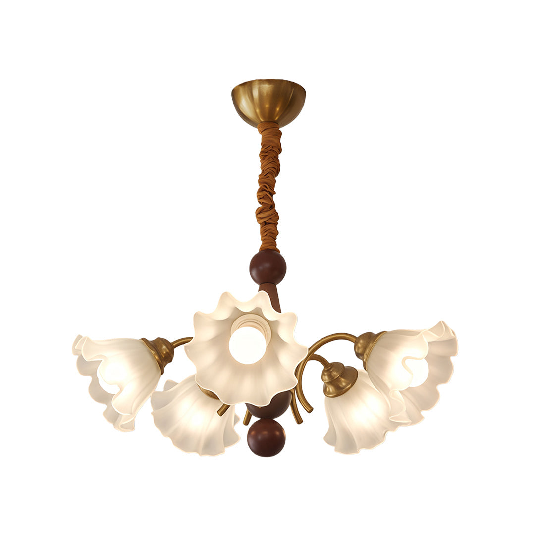 Vintage Glass Chandelier with Flower Shades Ceiling Light
