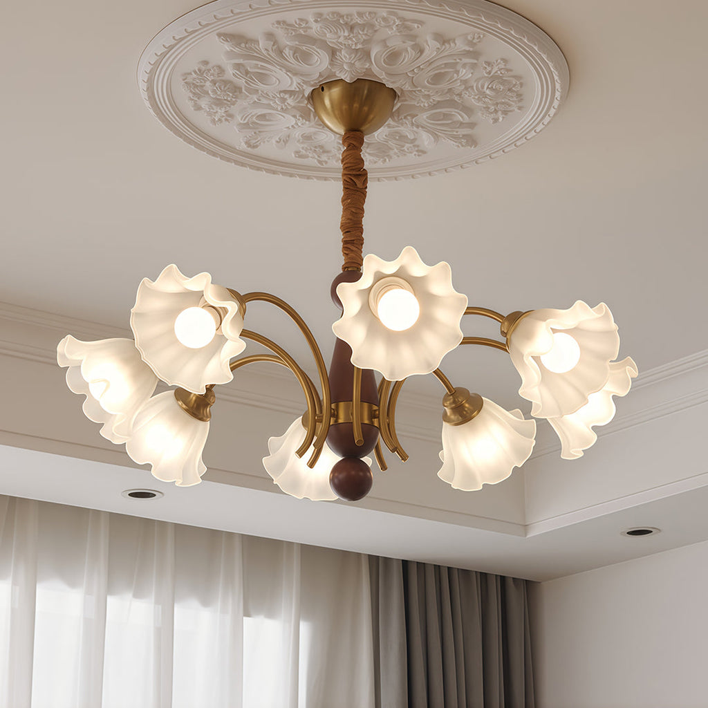 Vintage Glass Chandelier with Flower Shades Ceiling Light