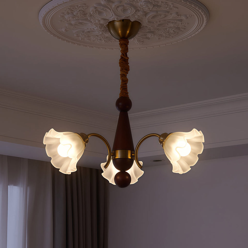 Vintage Glass Chandelier with Flower Shades Ceiling Light