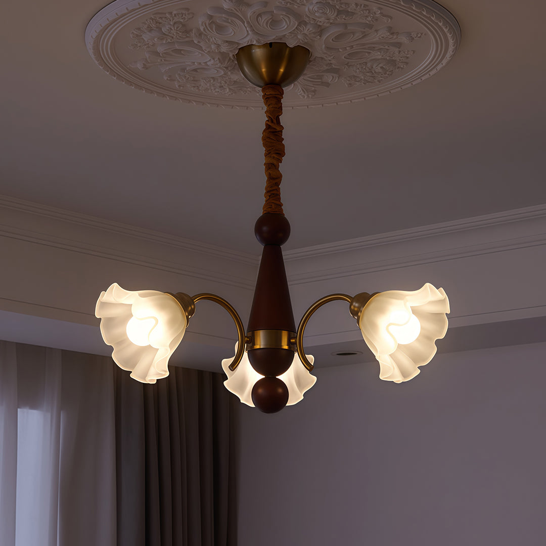 Vintage Glass Chandelier with Flower Shades Ceiling Light
