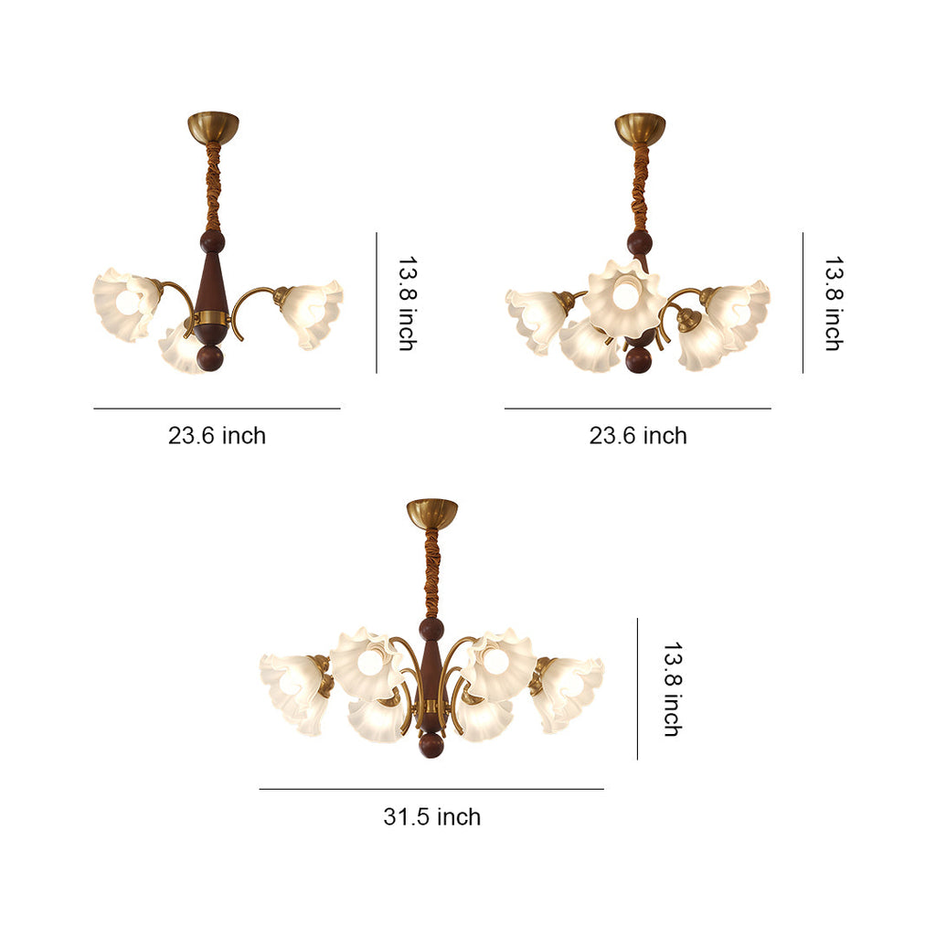 Vintage Glass Chandelier with Flower Shades Ceiling Light