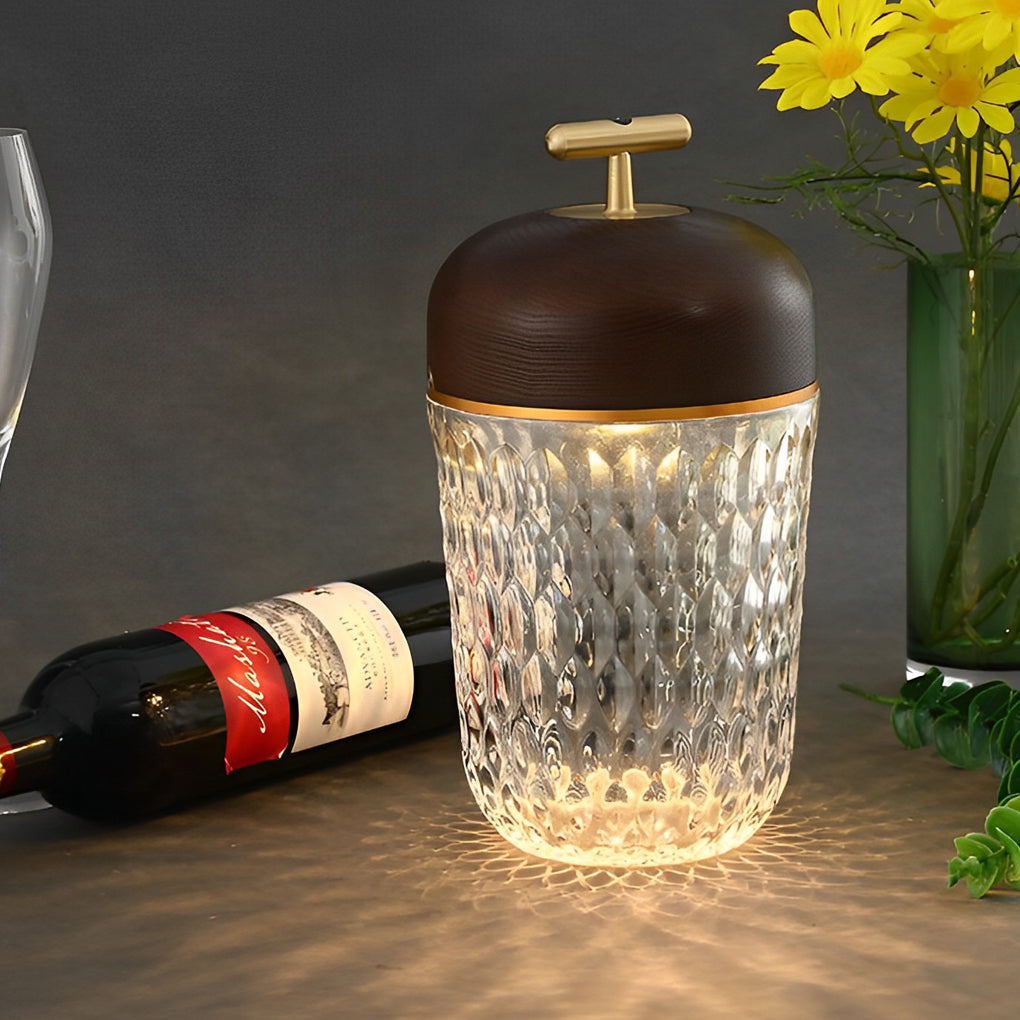 Cup Glass Table Lamp - Modern Rechargeable Metal Design, LED Bedroom Lighting, Stylish Home Decor, Energy-Efficient Night Light.