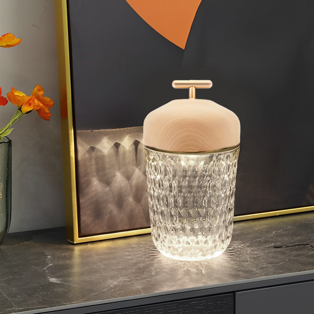 Cup Glass Table Lamp - Modern Rechargeable Metal Design, LED Bedroom Lighting, Stylish Home Decor, Energy-Efficient Night Light.