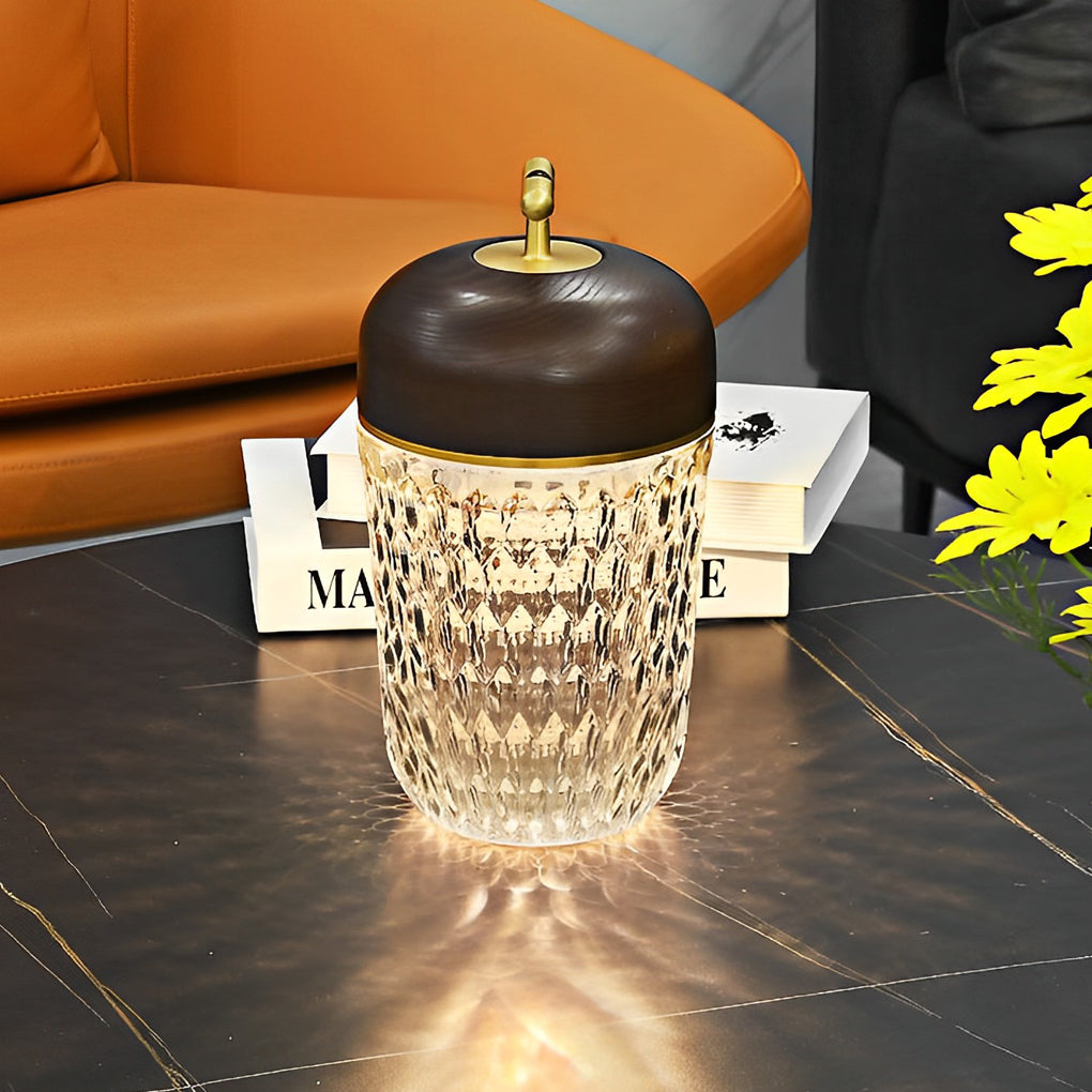 Cup Glass Table Lamp - Modern Rechargeable Metal Design, LED Bedroom Lighting, Stylish Home Decor, Energy-Efficient Night Light.