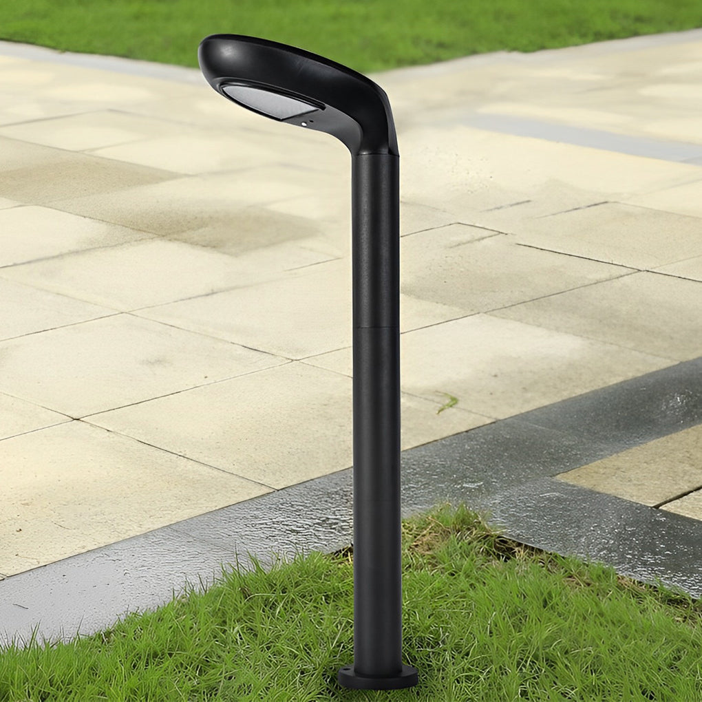 Curved Bollard Light - Minimalist Solar-Powered Black Aluminum Lamp