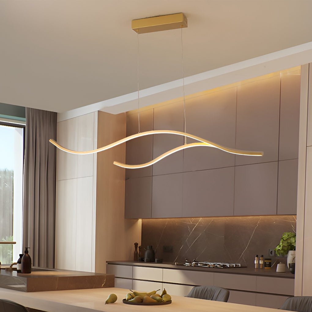 Curved Wavy LED Pendant Light - Modern Metal Ceiling Fixture