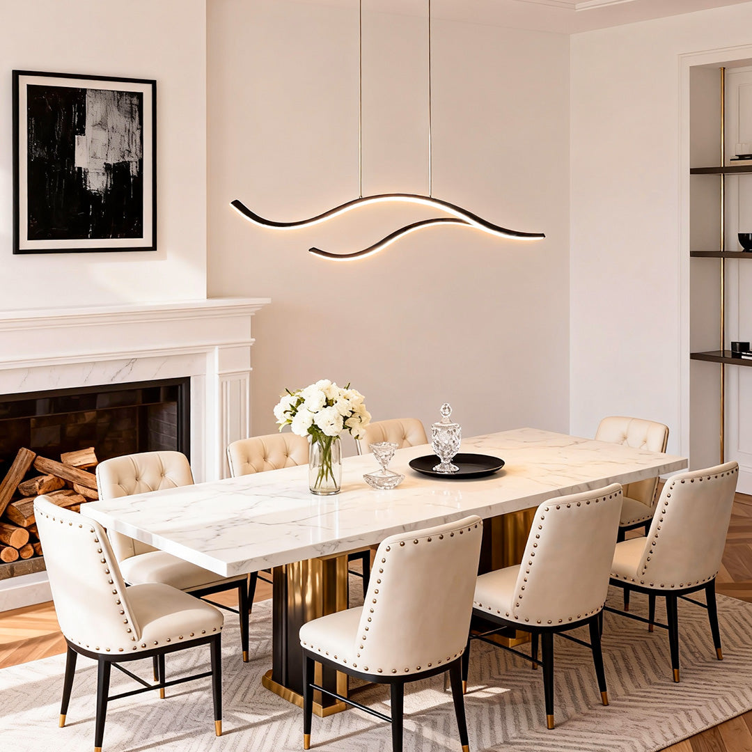 Curved Wavy LED Pendant Light - Modern Metal Ceiling Fixture