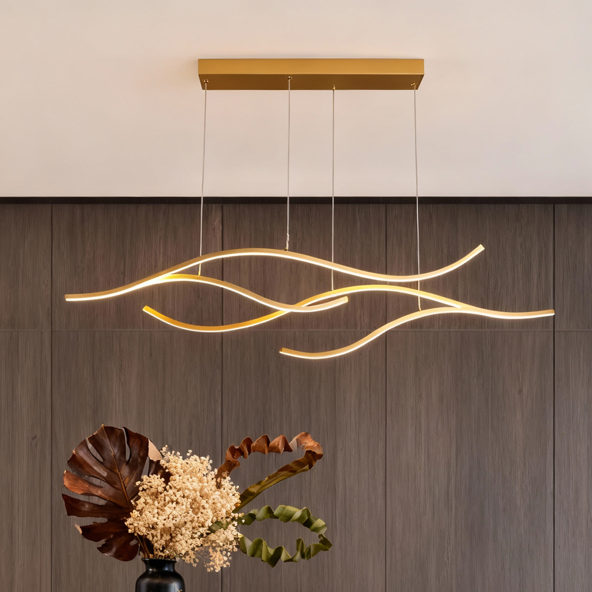 Curved Wavy LED Pendant Light - Modern Metal Ceiling Fixture