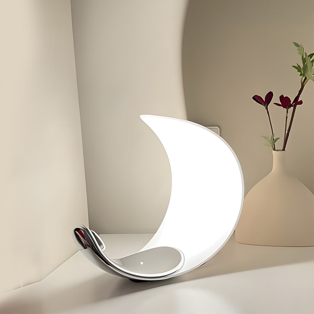 Curved Silver End Table Lamp - Polished Chrome LED Lighting