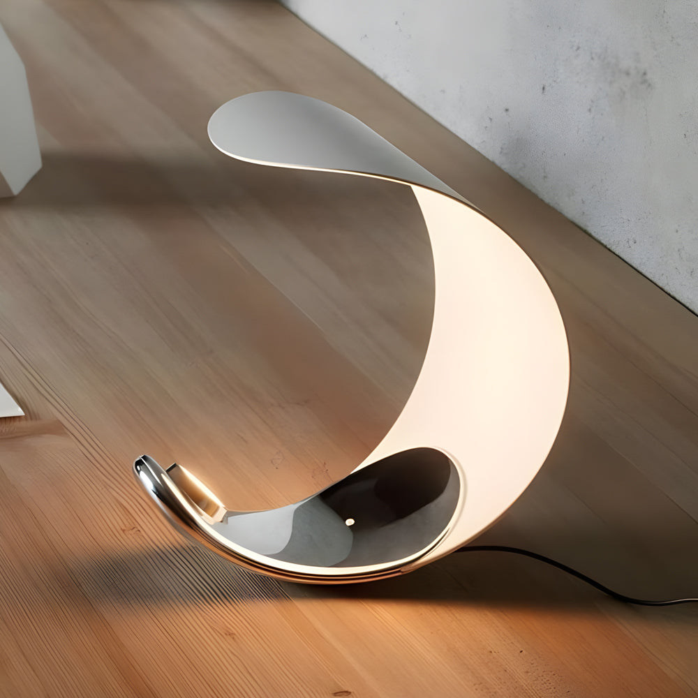 Curved Silver End Table Lamp - Polished Chrome LED Lighting