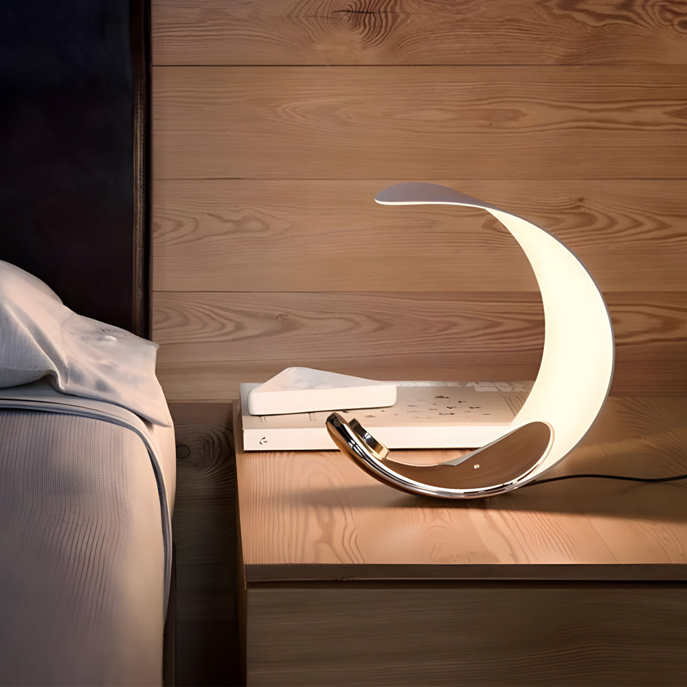 Curved Silver End Table Lamp - Polished Chrome LED Lighting