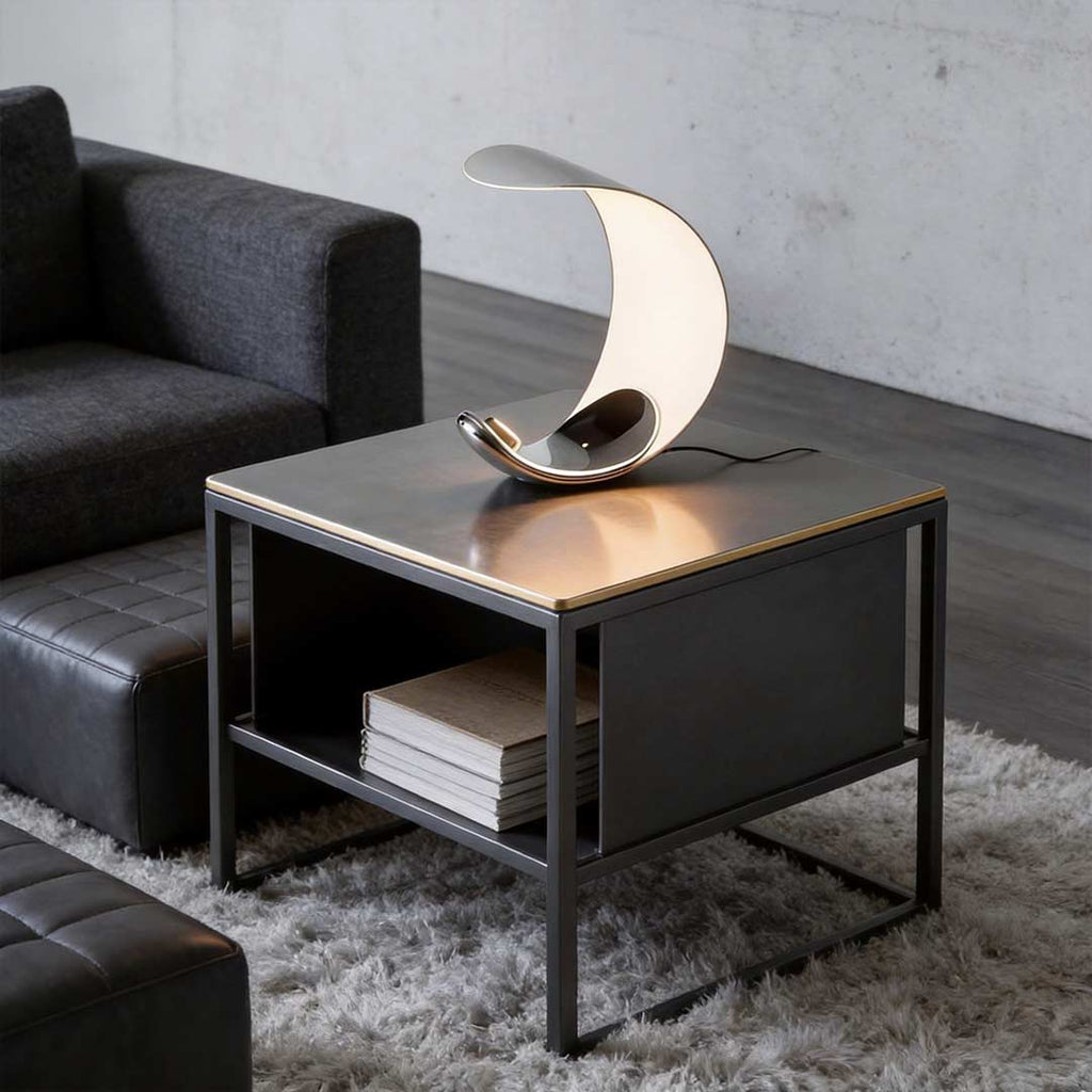 Curved Silver End Table Lamp - Polished Chrome LED Lighting