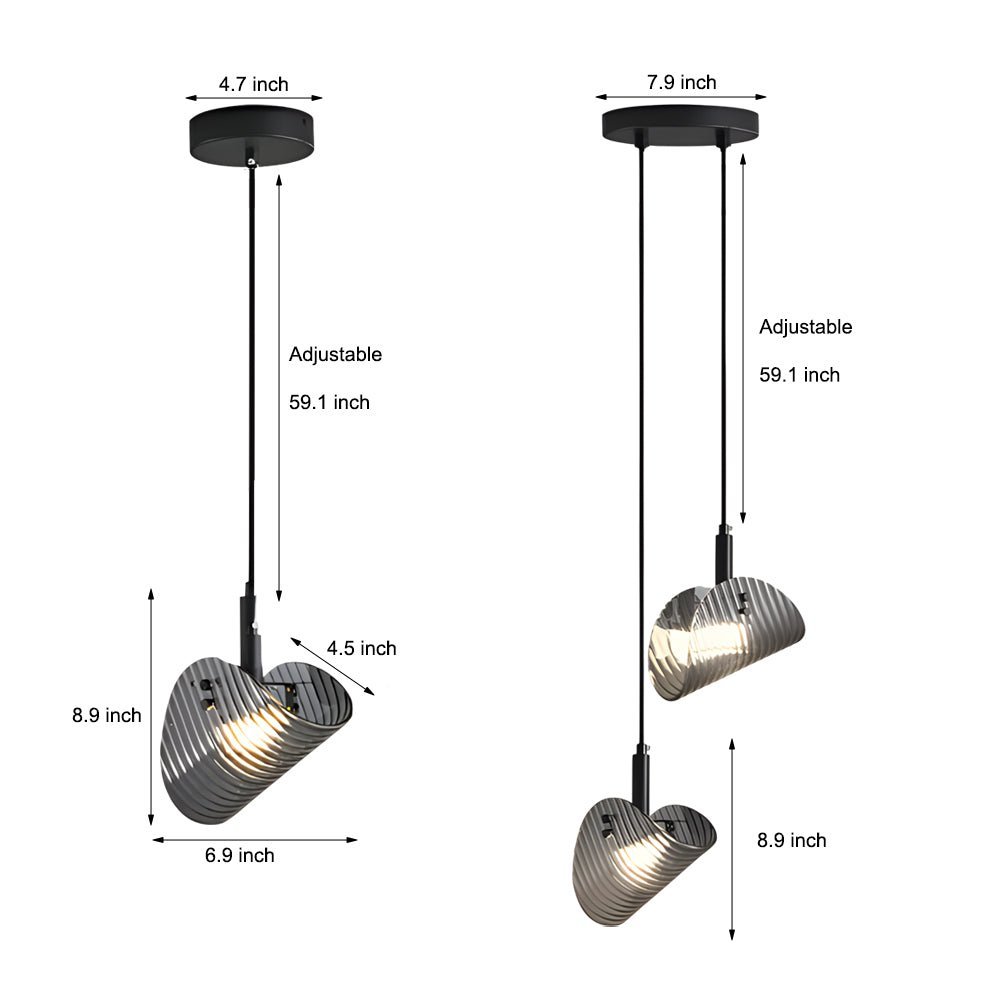 Curved Striped Smoke Gray LED Pendant Light - 3-Step Dimming Nordic Design